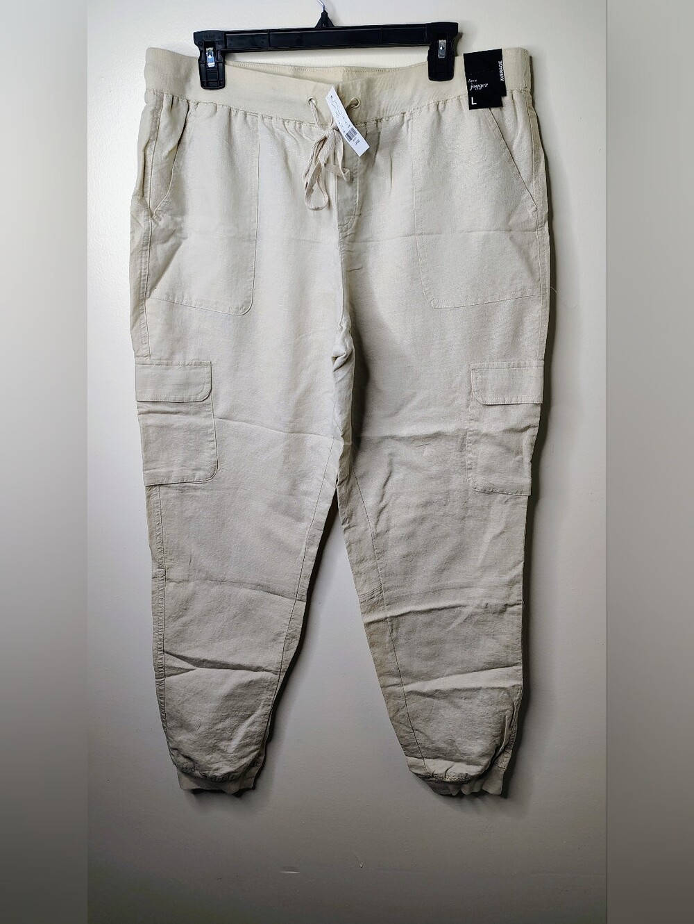 New York & Company BeigeLinen Cargo Jogger Pants Size L NWT